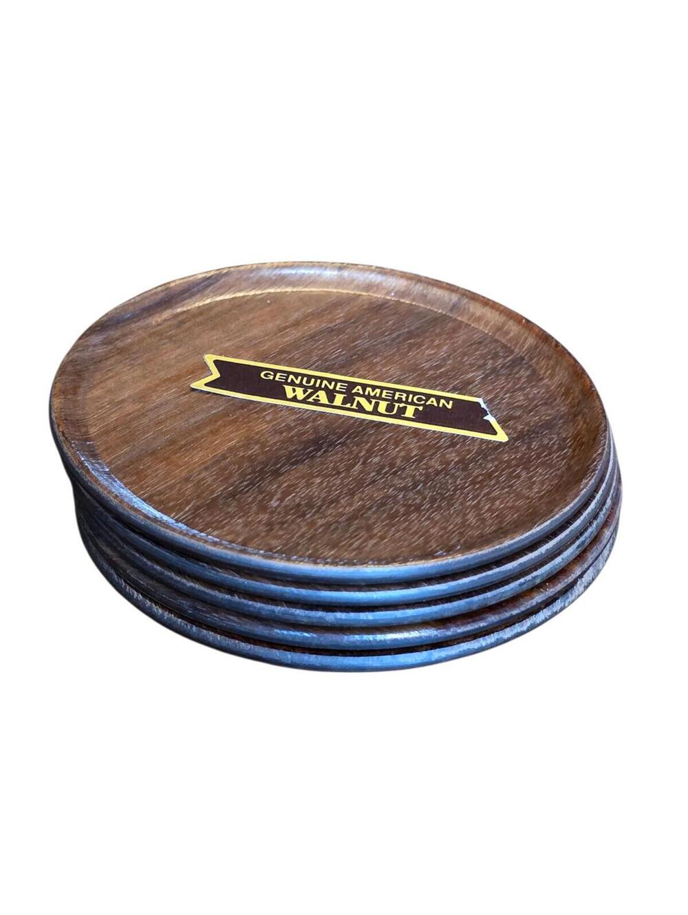 Vintage Genuine Walnut Coasters Weavewood Inc Set of 5-3.75"